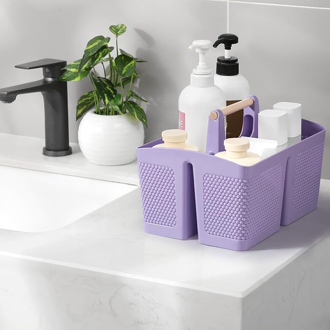 rejomiik Portable Shower Caddy Basket Plastic Cleaning Caddy Organizer Storage Tote with Handle for Bathroom, College, Dorm Room Essentials, Purple - Image 2
