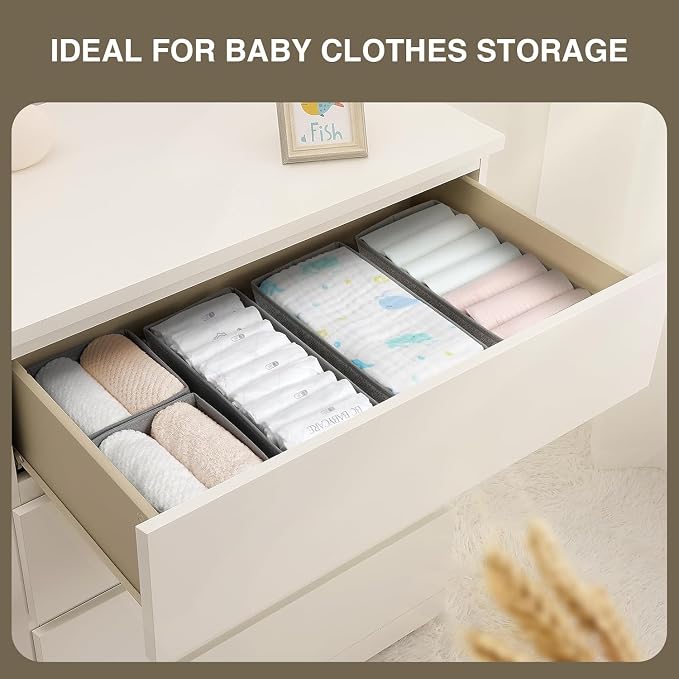 DIMJ Drawer Organizers - Set of 8 Foldable Closet Dividers for Baby Clothes, Socks, Belt, Tie (Black) - Image 4