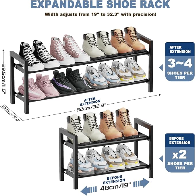 Mavivegue Expandable Shoe Rack, 2-Tier Adjustable Shoe Organizer, Shoe Shelf for Closet, Entryway, Front Door - Image 3