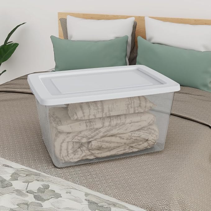 Sterilite 6 Pack Storage Boxes, Clear Plastic Stackable Containers, Lightweight Home Organizers with Snap Lids, 58 Quart, White - Image 4