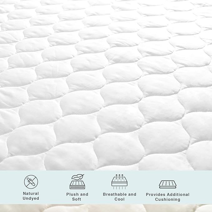 FABDREAMS Organic Quilted Mattress Protector Cal King Size | Mattress Pad| Mattress Cover| Naturally Breathable | Noiseless| Fits up to 17" Deep Pockets| Temperature Regulating | White