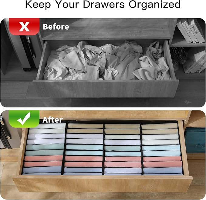 Qozary 4 Pack Drawer Organizers for Clothing, 10 Grids Foldable Dresser Drawer Organizers, Clothes Organizer for Folded Clothes, T-shirt, Tank Tops, Camisoles, Underwear, Leggings, Baby Clothes - Image 2