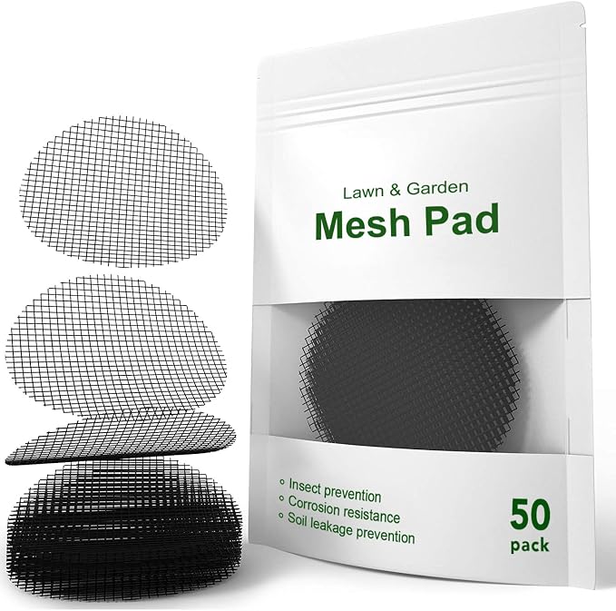 LE TAUCI Plant Pot Hole Mesh Pads, 2-Inch Round Flower Pot Drainage Covers, Prevent Soil Loss, Durable Reusable, Bonsai Bottom Grid Mat, Gardening Essentials, 50-Pack by LETAUCI