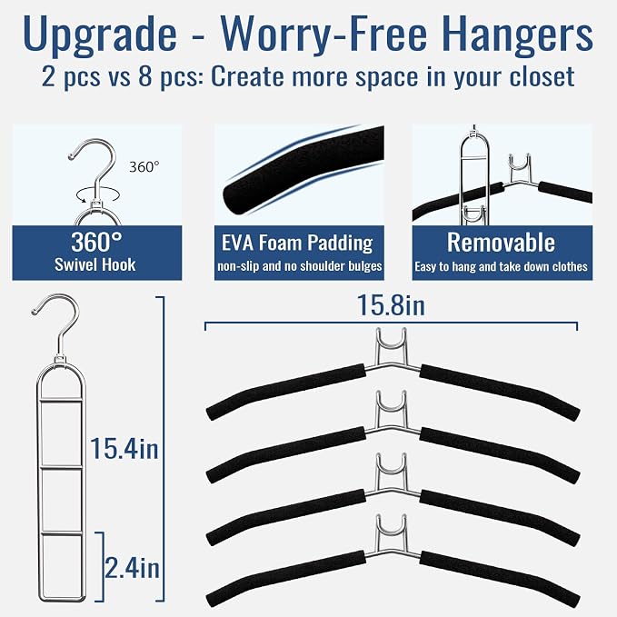 Clothes Hangers Space Saving, Newly Upgraded Detachable Shirt Hangers, 4-Tier Non-Slip Coat Hanger with 360° Swivel Hook for Closet Organizers and Storage Shirt,Sweater,Suit - 4 Pack, Patent Pending - Image 7