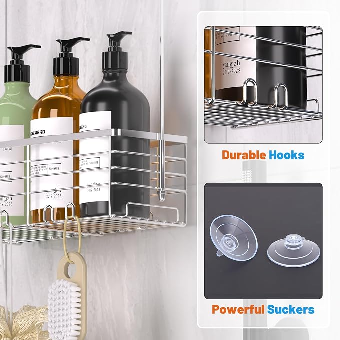 YUOROS Shower Caddy Hanging, Over the Door Shower Organizer Rack 304 Stainless Steel Rustproof Bathroom Storage Shampoo Holder Basket (Silver) - Image 3