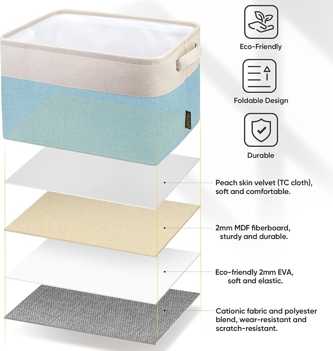 BALEINE 1 Pack Fabric Closet Storage Bins for Shelves, Linen Closet Organizers and Storage, Decorative Baskets for Organizing, Shelf, Clothes, Home, Office (Skyblue, 15''x11''x9.5'') - Image 7