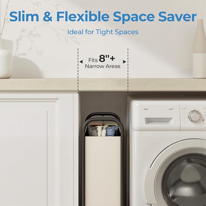 GRANNY SAYS 80L Slim Laundry Hamper with Silent Brake Wheels, Sturdy Metal Frame & Handle, Rolling Laundry Basket for Laundry Room, Bedroom, Bathroom, or RV – Great for Singles or Couples, Beige - Image 3