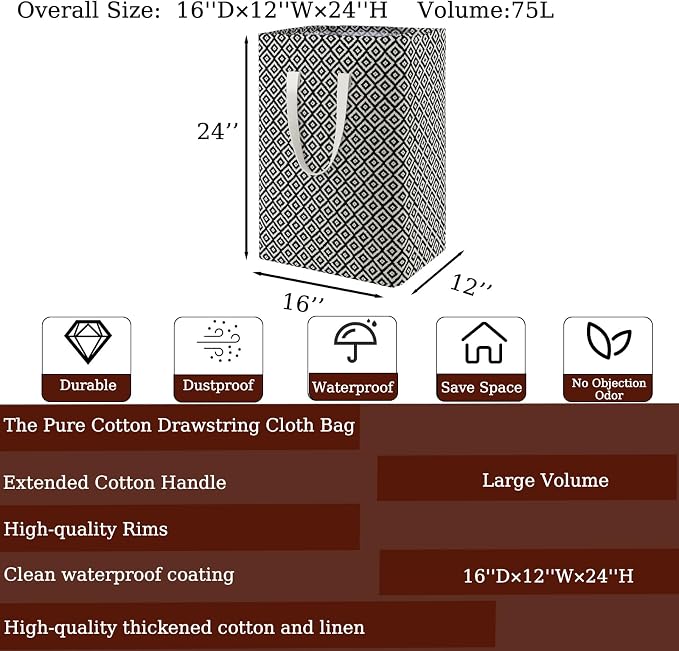 Waterproof Laundry Hamper Collapsible Laundry Basket Leather Handle Laundry Bag Large Clothes Storage Toy Organization for Bathroom Bedroom Laundryroom College Dorms (Pop-Up Laundry Hampers-004) - Image 2