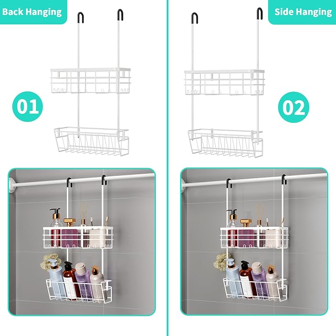 HapiRm Hanging Shower Caddy Organizer - No Drilling Shower Organizer with Inclined Shelf, Rustproof & Waterproof 304 Stainless Steel Bathroom Caddy - White - Image 3
