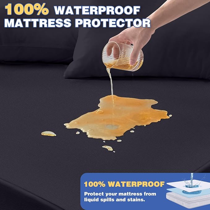 Queen Mattress Protector, Waterproof Mattress Cover with 18" Deep Pocket Bed Cover, Fitted Sheet Style Noiseless Breathable Machine Washable, Black (60'' X 80'')