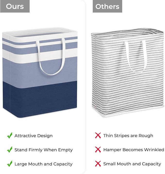 HomeHacks 2-Pack Large Laundry Basket, Waterproof, Freestanding Laundry Hamper, Collapsible Tall Clothes Hamper with Extended Handles for Clothes Toys in the Dorm and Family (Blue, 100L) - Image 3