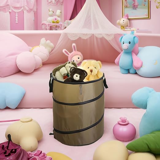 Collapsible Trash can/Folding Garbage Cans,Portable Trash can,Pop Up Trash Can,for Camping Garbage Can Collapsible,Clothes and Toys Recycle bin (BrownColor) - Image 2
