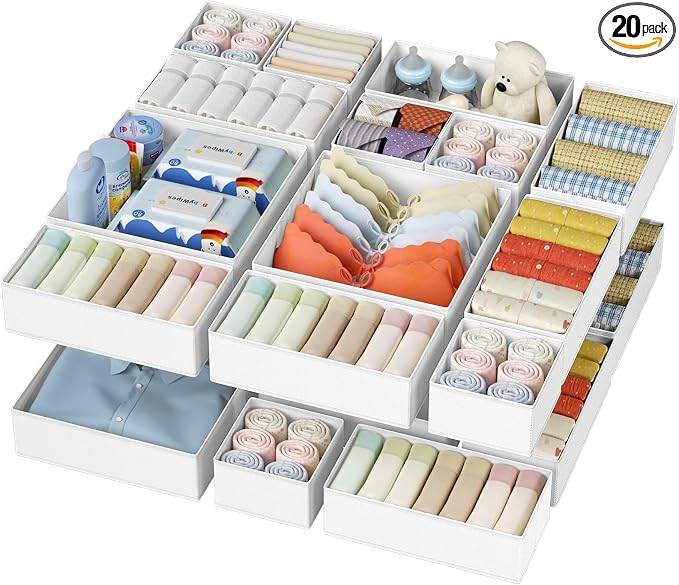 DIMJ Drawer Organizer Clothes - 20 Pack Closet Drawer Organizer Bins for Baby Clothes Storage, Fabric Dresser Organizer for Nursery Bedroom, Foldable Small Drawer Dividers for Underwear Socks by DiMJ