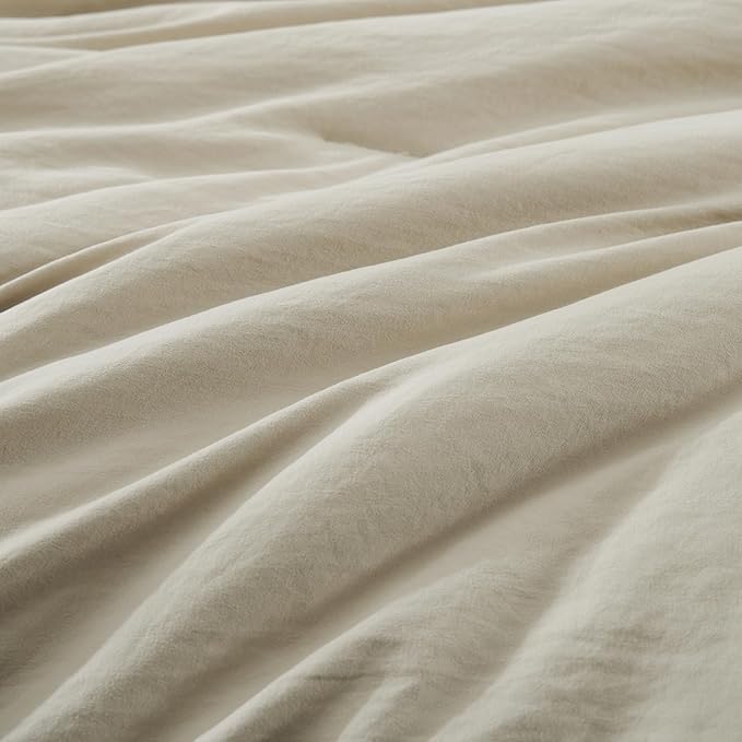 WRENSONGE Oversize King Size Comforter Sets- 7 Pieces Soft Light Oatmeal Bed in a Bag with Fitted Sheet, Flat Sheet, 2 Pillow Shams, 2 Pillowcases, Warm Bedding Sets for All Season