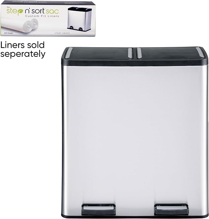 Step N' Sort The 18.5 Gallon Extra Large Capacity, Soft-Step, Dual Trash and Recycling Bin with Removable Inner Bins, Silver - Image 9