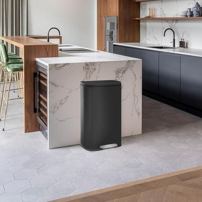 Kitchen Trash Can with Lid for Office Bedroom Bathroom Step Trash Bin Fingerprint-Proof Garbage Bin Brushed Stainless Steel 13 Gallon (Black) - Image 6