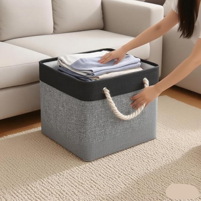 Cube Storage Bins, Collapsible Fabric Cube Storage Bin, 11 Inch Cube Storage Bins with Handles, Foldable Storage Cubes (Black/Gray, 6Pack) - Image 2