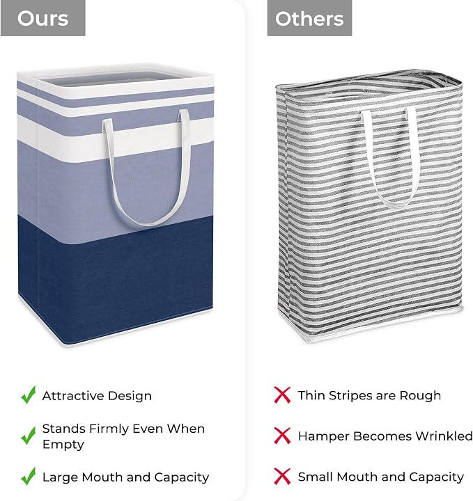 HomeHacks 2-Pack Large Laundry Basket, Waterproof, Freestanding Laundry Hamper, Collapsible Tall Clothes Hamper with Extended Handles for Clothes Toys in the Dorm and Family (Blue, 75L) - Image 3