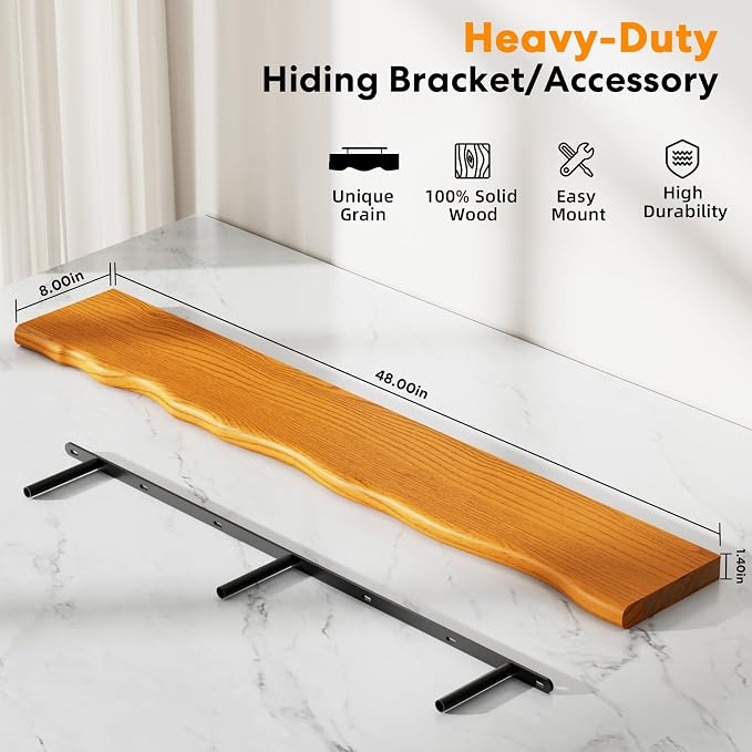 Floating Shelves for Wall Rustic Farmhouse 48 Inch Floating Shelf Bathroom Wooden Shelves for Wall Mounted Live Edge Pine Shelf with Unique Natural Grain for Living Room Bedroom Kitchen (Honey Walnut) - Image 3