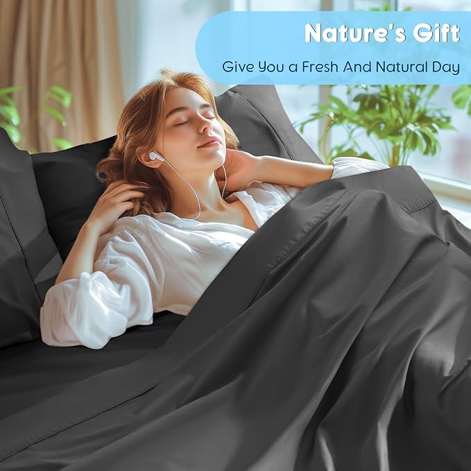 SONORO KATE 100% Egyptian Cotton Sheets Set - 1000 High Thread Count, Luxury 5-Star Hotel Sateen Bed Sheets, Soft, Breathable Long Staple Sheets, Fit up to 16" - 4 PC (Black,King)