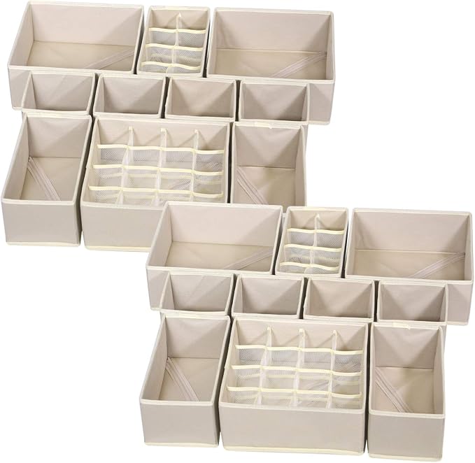 TENABORT 21 Pack Foldable Drawer Organizer Dividers Cloth Storage Box Closet Dresser Organizer Cube Fabric Containers Basket Bins for Underwear Bras Socks Panties Lingeries Nursery Baby Clothes Beige by TENABORT
