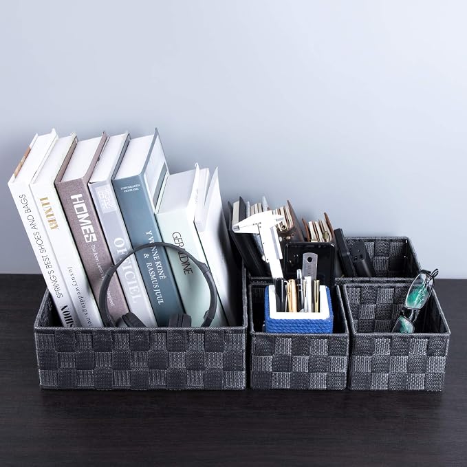 Posprica Woven Storage Baskets for Organizing, Small Baskets Cube Bin Container Tote Organizer Divider for Drawer, Closet, Shelf, Dresser, Set of 4(Dark Grey) - Image 6