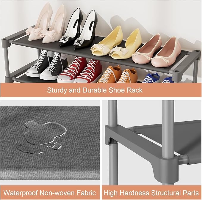 34" Widening Design Shoe Rack for Closet 16 Pairs Small Spaces Non-Woven 3 Tier Shoe Organizer Stackable Metal Shoe Shelf for Entryway, Bedroom Grey - Image 4