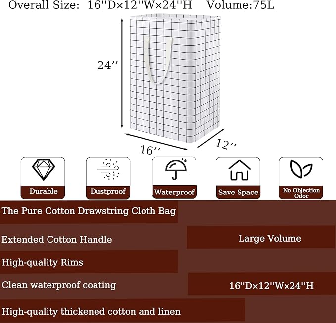 Waterproof Laundry Hamper Collapsible Laundry Basket Leather Handle Laundry Bag Large Clothes Storage Toy Organization for Bathroom Bedroom Laundryroom College Dorms (Laundry Basket-005) - Image 2