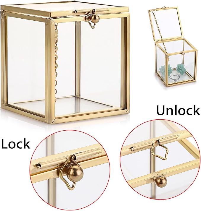 Hipiwe 2 Packs Vintage Glass Jewelry Organizer Box - Small Golden Metal Keepsake Box Desktop Jewelry Organizer Holder, Wedding Birthday Gift, Square Vanity Decorative Box for Dresser Bathroom - Image 8