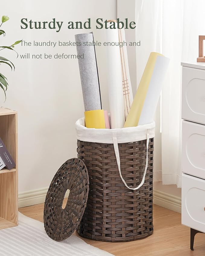 SETVSON Laundry Hamper with Lid, 19.0 Gal (72 L) Round Wicker Laundry Basket, Handwoven Rattan Basket with Lid, Removable Bag, 2 Mesh Bags, Handles for Living Room, Bathroom, Brown - Image 6