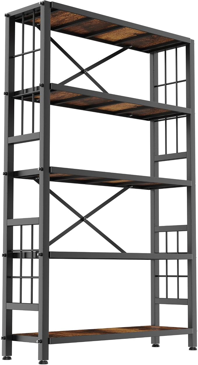 GIOTORENT 5-Tier Kitchen Storage with Wooden Boards, Heavy Duty Storage Shelves & Bookshelf, Adjustable Metal Shelving Unit for Garage Kitchen Bathroom Laundry Organizer, 1500LB Capacity, Black - Image 7
