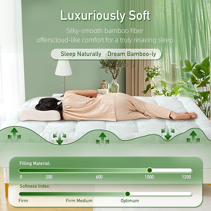 Extra Thick Mattress Topper Full Size, Waterproof Soft Viscose Derived from Bamboo, Pillow Top Mattress Pad, Mattress Cover 1000GSM Filling with Deep Pocket for Back Pain Relief