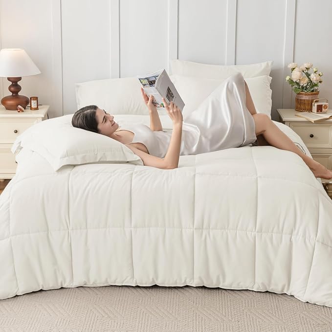 JOLLYVOGUE Twin Comforter Set, Ultra-Soft Bed in a Bag Twin Size 5 Pieces, Oeko-TEX Certified Bedding Set with Down Alternative Comforter, Sheets, Pillowcases & Shams, Ivory