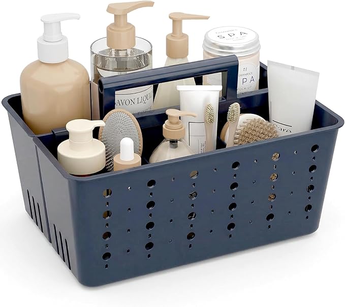 Lifewit Shower Caddy Portable, Cleaning Supplies Caddy Organizer with Handle and Adjustable Dividers, Plastic Shower Basket for Dorm Room Essentials, College, Bathroom, Slate Blue, 1 Pack by Lifewit