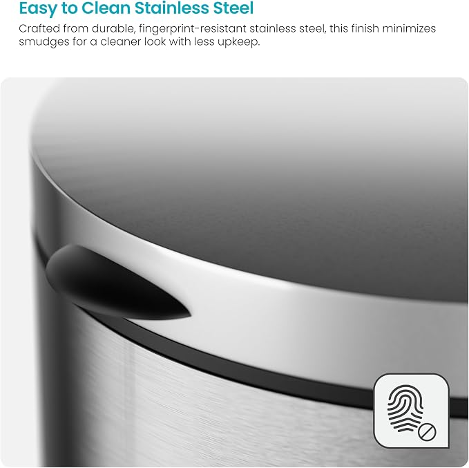Home Zone Living 1.3 Gallon Bathroom Trash Can with Soft-Close Lid and Compact Stainless Steel Design - Image 6