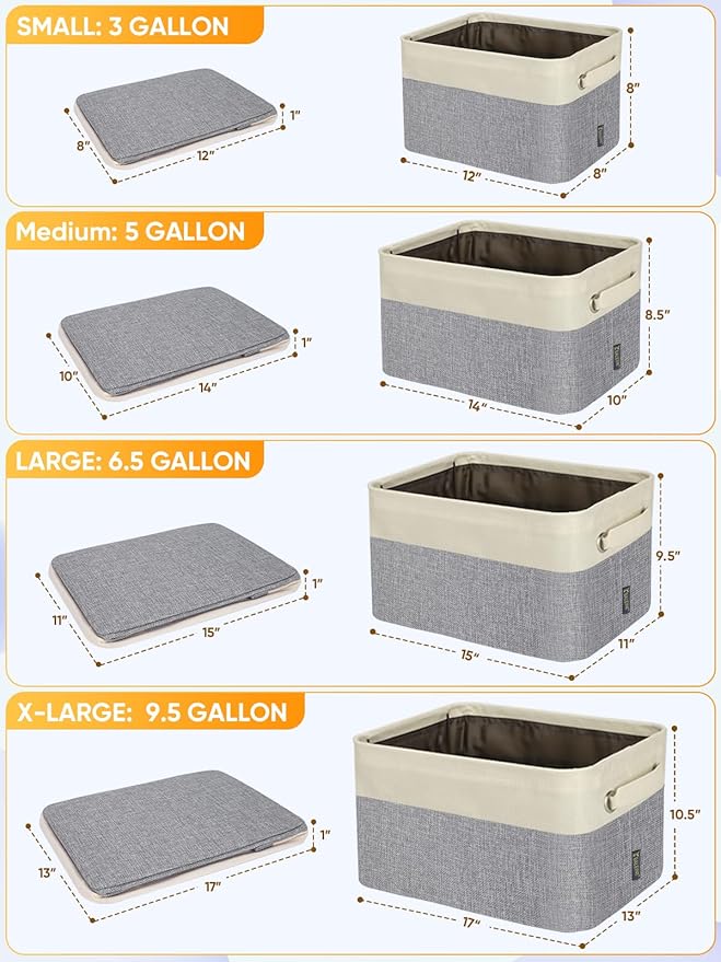 BALEINE 4 Pack Fabric Closet Storage Bins for Shelves, Linen Closet Organizers and Storage, Decorative Baskets for Organizing, Shelf, Clothes, Home, Office (Grey, 12"x8"x8") - Image 2
