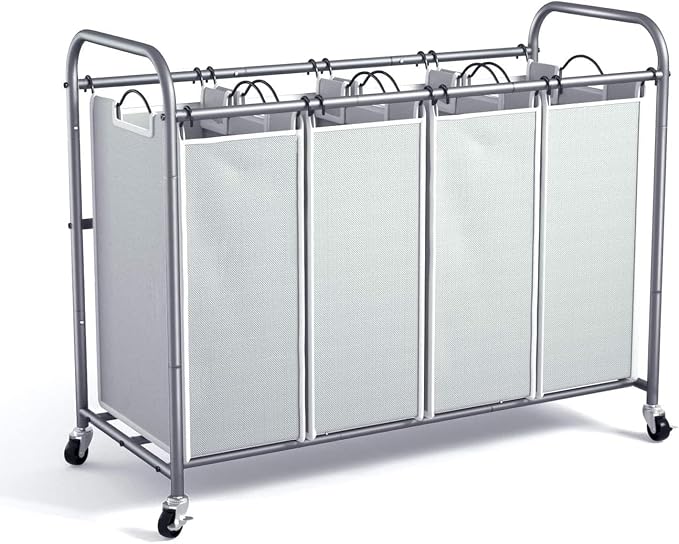 ROMOON Laundry Hamper Sorter Cart: 4-Section Organizer with Heavy-Duty Lockable Wheels and Removable Bags | 180L Rolling Laundry Basket for Dirty Clothes in Laundry Room or Small Spaces (Gray) by ROMOON