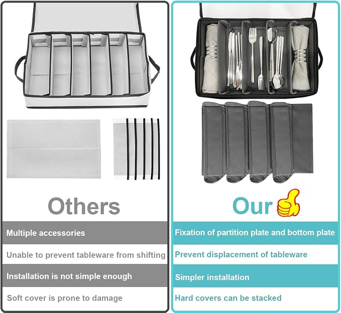 Silverware Organizer Chest,Silverware Storage Box,Stackable Flatware Storage Case,Spoon Organizer,Tableware Storage Box With 4 Dividers for Moving Transport,Kitchen Utensil cutlery Organizer - Image 4