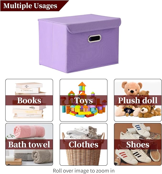 STOREONE Fabric Storage Cube Bins Foldable Organizer Container Collapsible Basket with Lids and Metal Handles, for Home, Bedroom, Closet 6 Pcs (multicolour) - Image 3