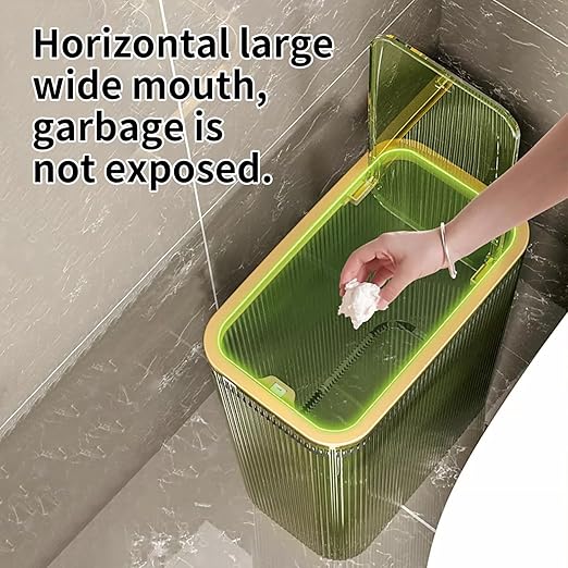 Transparent Trash Can, Bathroom Trash Cans with Lids, 2.6 Gallon Garbage Can for Bedroom, Office, Plastic Slim Waste Basket with Press Top Lid, 10L Clear Trash Bin for Home, Kitchen (Green) - Image 5