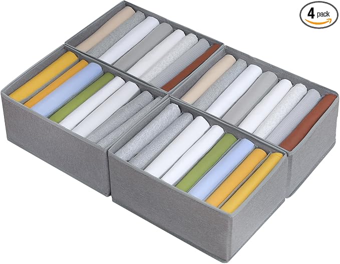 Qozary 4 Pack Drawer Organizers for Clothing, 8 Grids Foldable Closet Organizers and Storage Bins for Bedroom, Dresser Organizer Boxes for Thin T-shirts, Tank Tops by Qozary