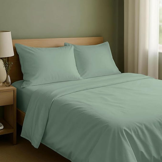 California Design Den Full Sheet Set - Natural 100% Cotton Sheets, Soft Sateen Weave, Fully Elasticized Deep Pockets, Breathable and Durable Bedding - Frosty Green