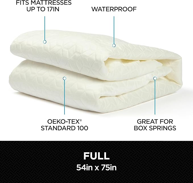 Brookstone Ultimate Mattress Protector with Cool Touch - Premium Polyester and Polyethylene Fabric for Optimal Comfort and Protection - Cooltouch Fiber for Hot Sleepers - Full Size, White