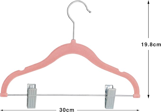 Finnhomy Non-Slip Clothes Hangers for Baby and Kids 20-Pack Velvet Hangers with Movable Clips, Heavy-Duty and Space-Saving for Pants,Skirts, Coat, Pink - Image 2