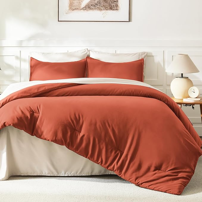 Litanika Burnt Orange California King Comforter Set - 3 Pieces Terracotta Cal King Lightweight Soft Solid Bed Comforter, Oversized Fluffy Quilt Blanket Bedding Set (104x96In, 2 Pillowcases)