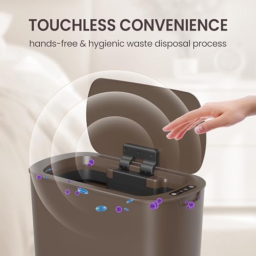 Cesun Bathroom Trash Can with Lid, 5 Gallon Motion Sensor Trash Can, Small Automatic Garbage Can, Touchless Smart Plastic Slim Wastebasket for Bedroom, Office, rv, Living Room, Brown - Image 3