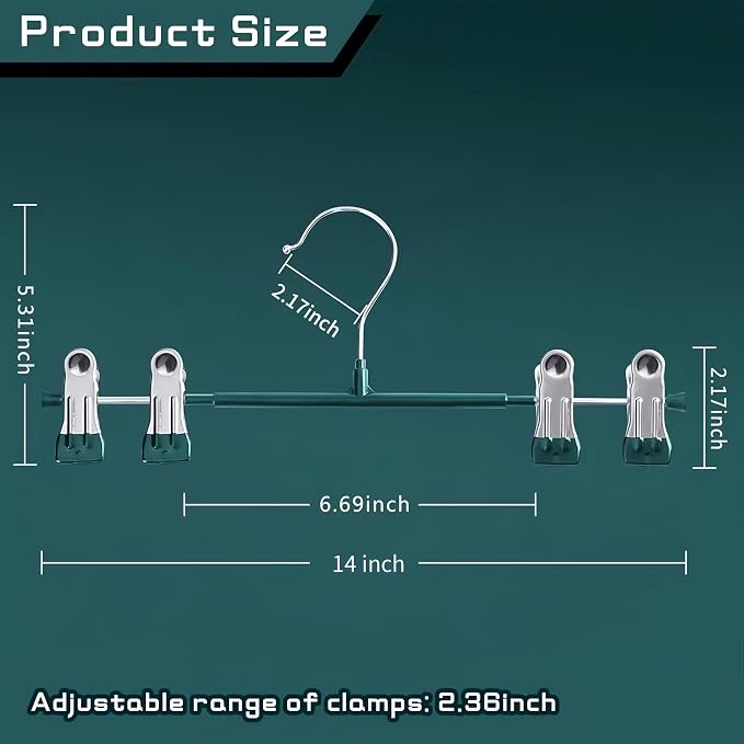 14Inch Pants Hangers with Clips 10 Pack Adjustable Skirt Hangers for Women Non-Slip Trousers Hanger for Jeans Shorts Clothes Hanger for Pants Heavy Duty Space Saving，Green - Image 7