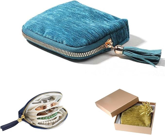 Travel Jewelry Case Organizer for Women - Portable Jewelry Box with 5 Small Pouches, Multi-Compartment Design for Secure Storage, Ideal for Travel, Daily Use (Light blue) by Unknown