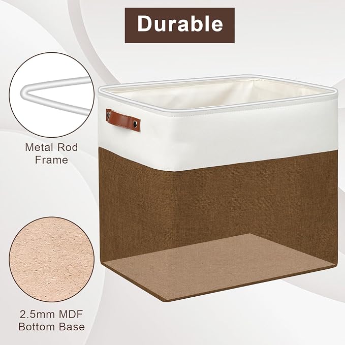 Bagnizer Large Fabric Storage Baskets | 50L Storage Bins, Decorative Linen Closet Baskets with Handles for Organizing, Shelf, Toys, Clothes, Home, Office, Nursery, 17x12x15Inches (Brown&White) - Image 4