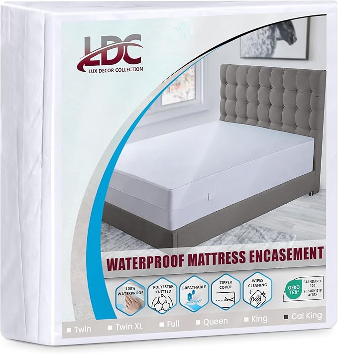 LUX Décor Cal King Zippered Mattress Encasement - Bed Bug Proof, 100% Waterproof Mattress Protector - 14 Inches Deep All Sided Cover, Noiseless - 72X84
